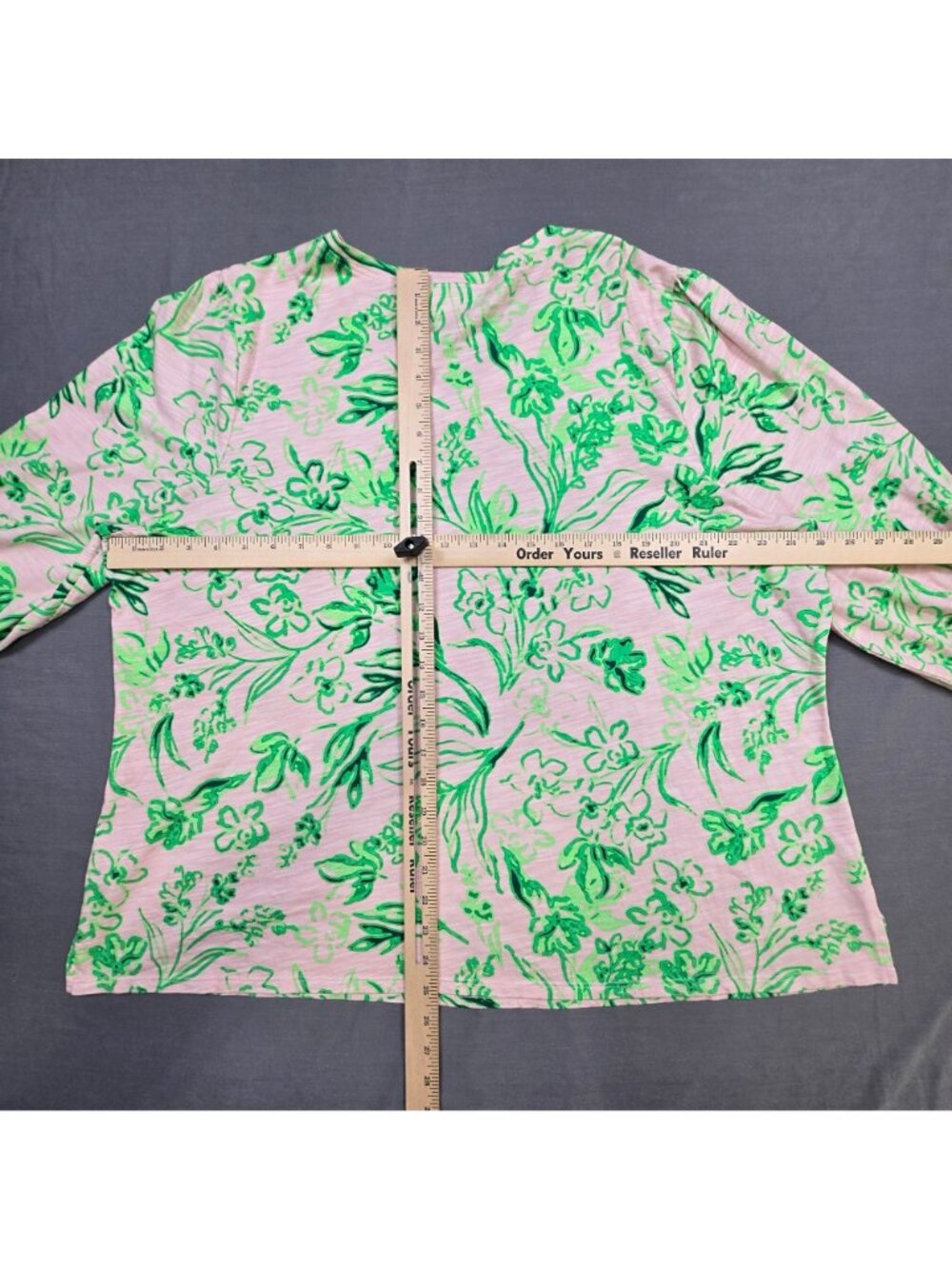 Belle Kim Gravel 2X Long Sleeve Top Pink & Green Floral V-Neck Cotton Modal - Picture 4 of 4
